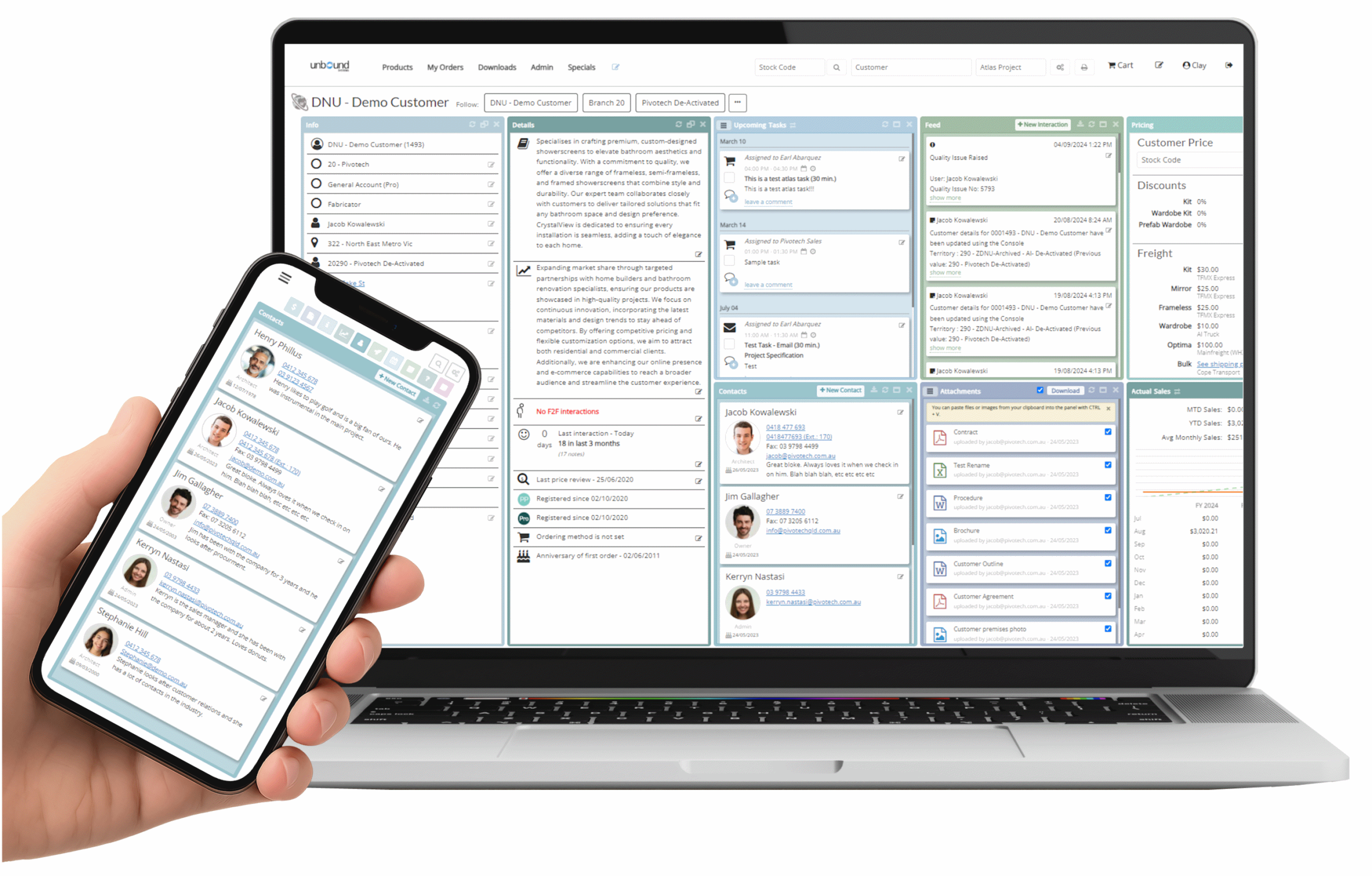 view of Unbound Systems displayed on a laptop and mobile phone